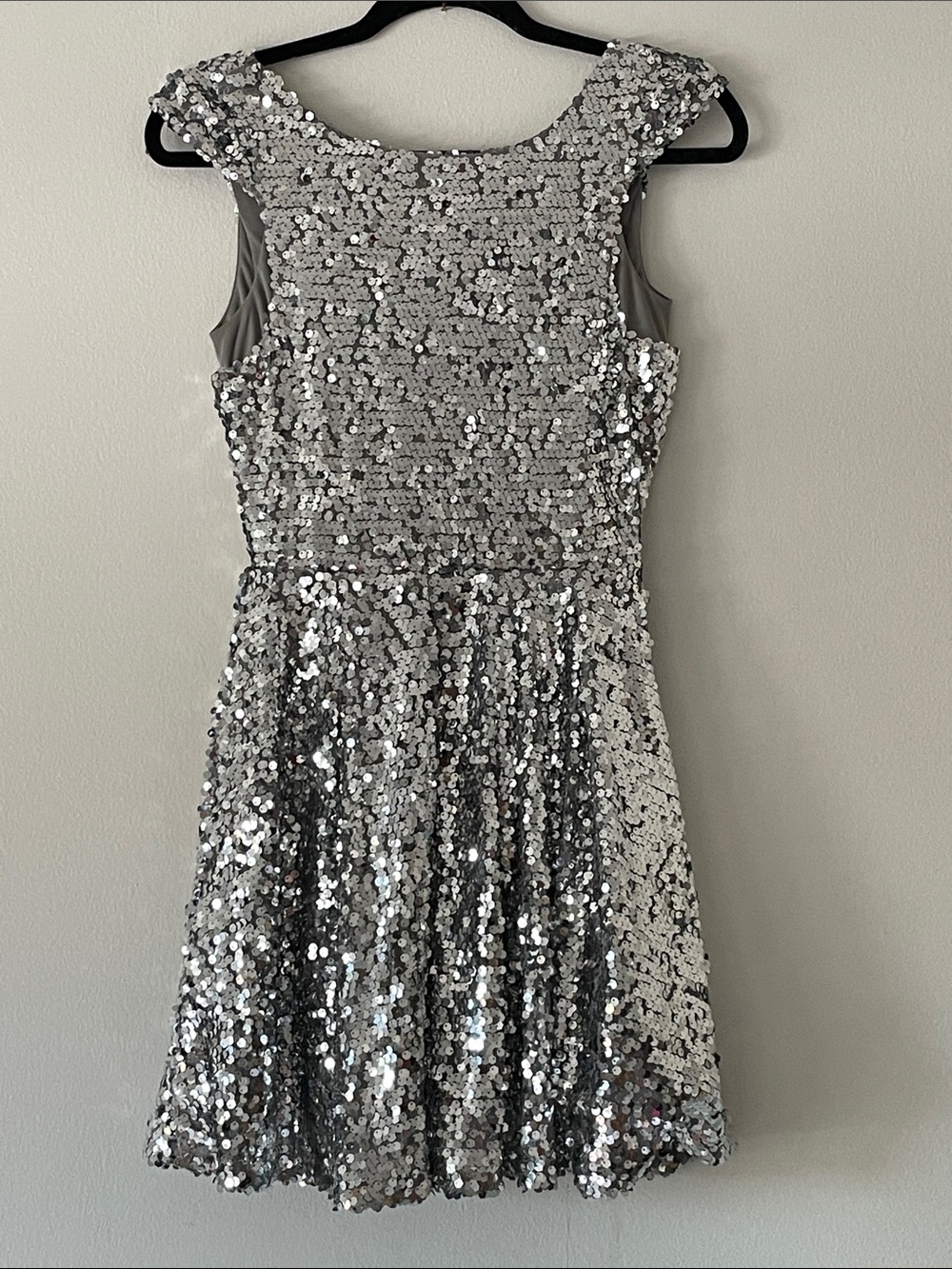 Trixxi Silver Sequin Party Dress Fit Flare XS S AMAZING Dance Costume